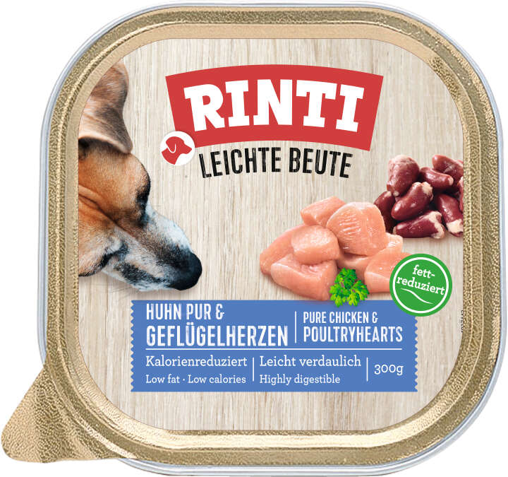 RINTI Hunde-Nassfutter Leichte Beute Schale Huhn Pur + Geflügelherzen
